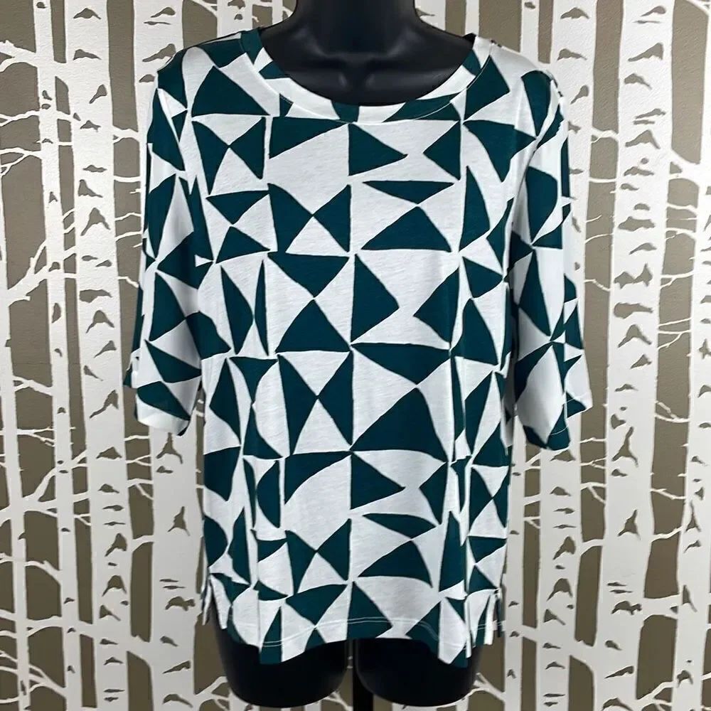 Ann Taylor LOFT Geometric Print Chiffon Sleeve T-Shirt M NEW